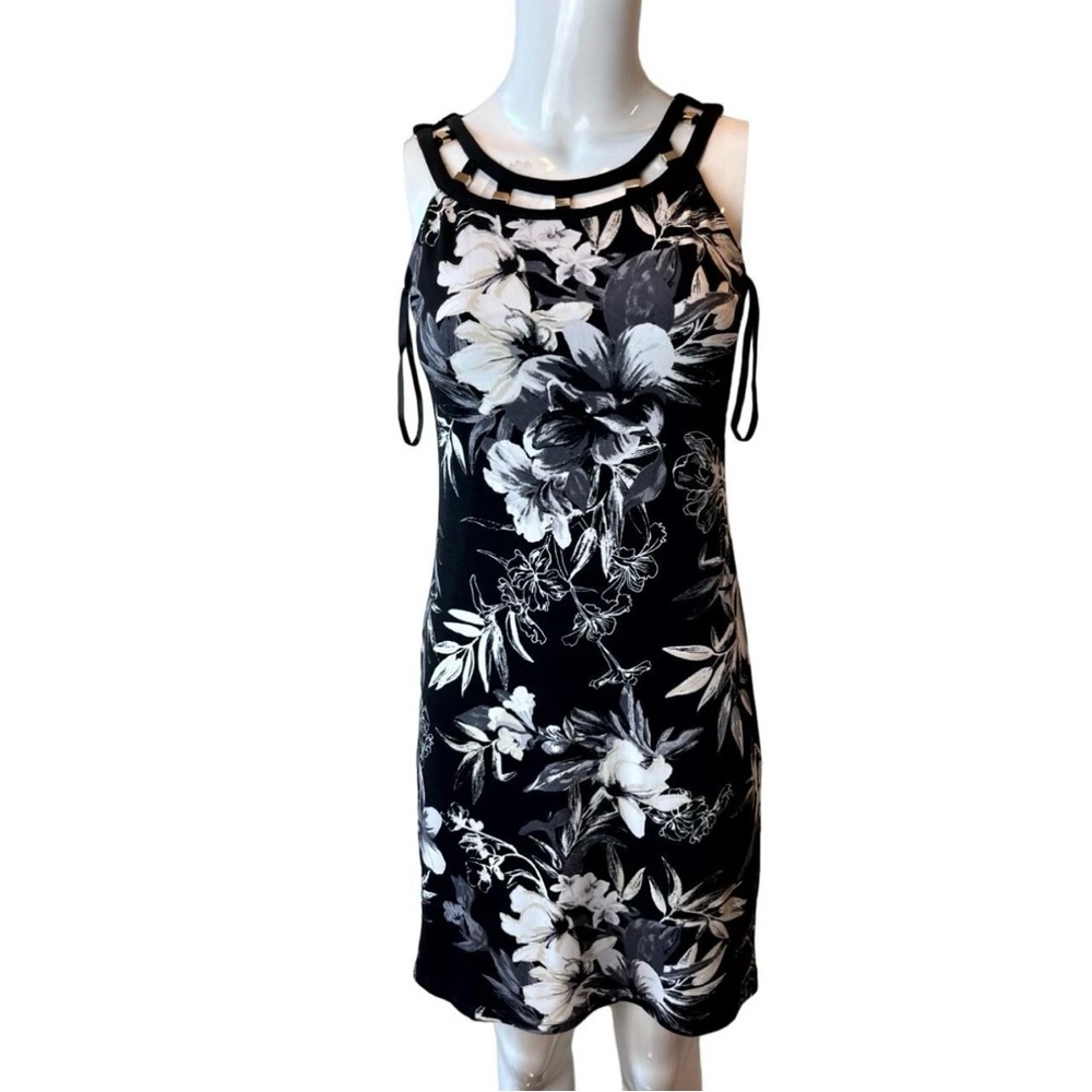 WHITE HOUSE BLACK MARKET Floral Sheath Dress Gold Charm Size Small